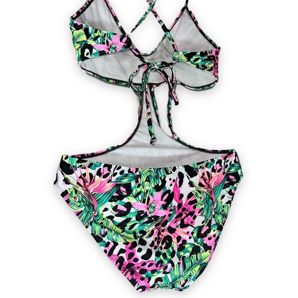 NEW LA LA Swim Floral Cheetah One Piece Swimsuit Swimwear Women’s Size Medium - Picture 5 of 9